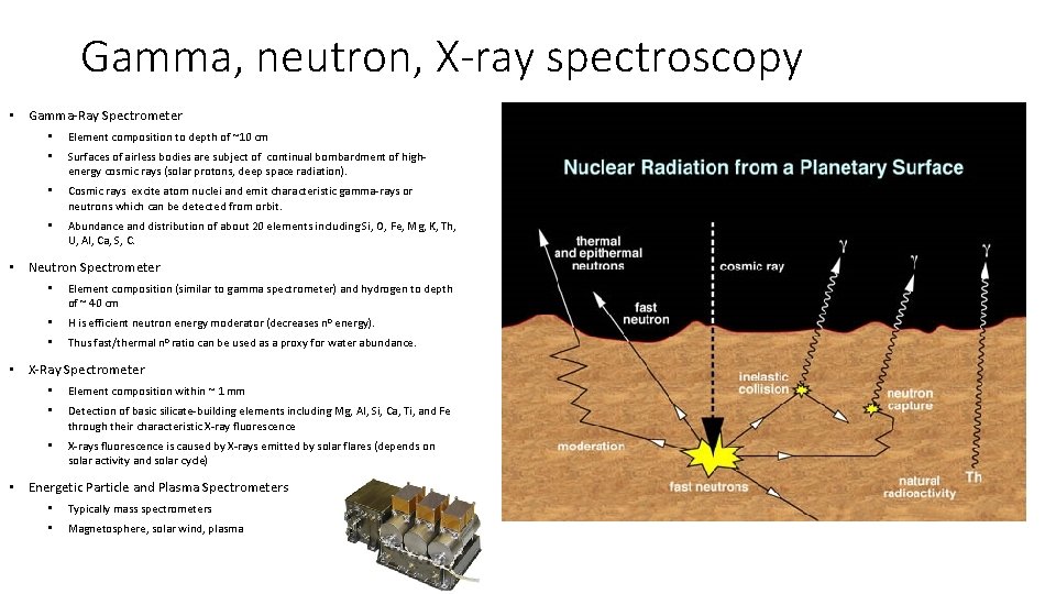 Gamma, neutron, X-ray spectroscopy • Gamma-Ray Spectrometer • Element composition to depth of ~10