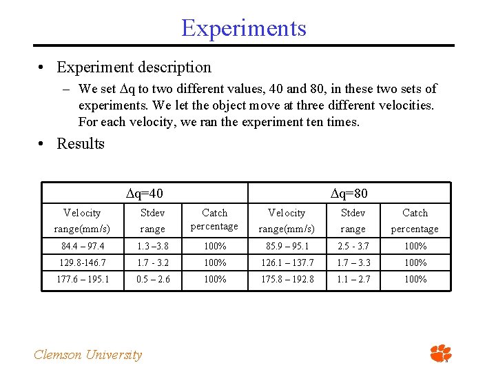 Experiments • Experiment description – We set q to two different values, 40 and