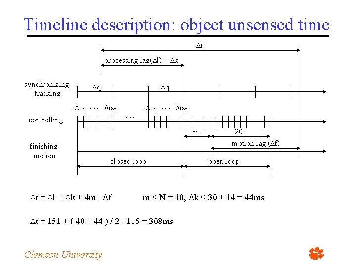 Timeline description: object unsensed time t processing lag( l) + k synchronizing tracking q