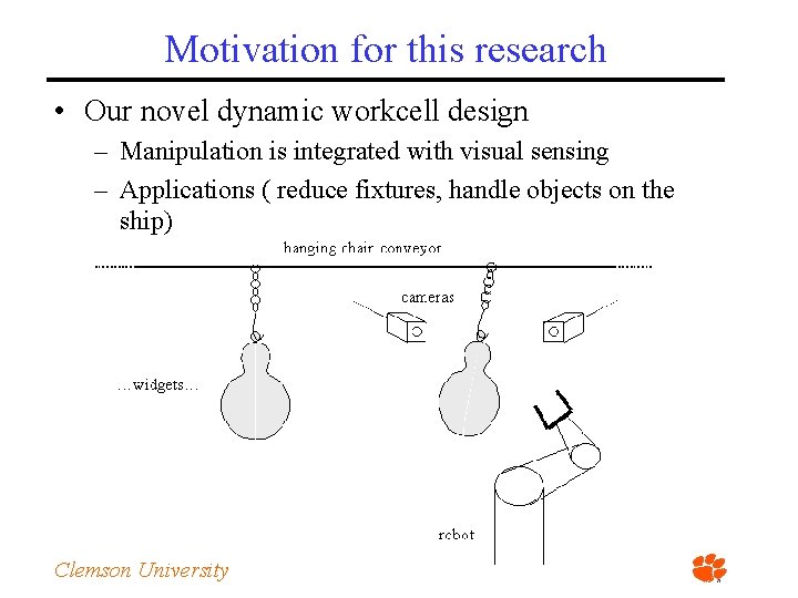 Motivation for this research • Our novel dynamic workcell design – Manipulation is integrated