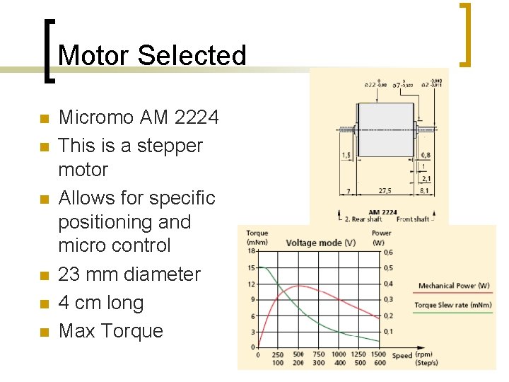 Motor Selected n n n Micromo AM 2224 This is a stepper motor Allows