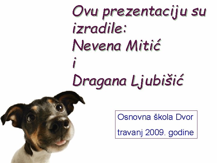 Ovu prezentaciju su izradile: Nevena Mitić i Dragana Ljubišić Osnovna škola Dvor travanj 2009.