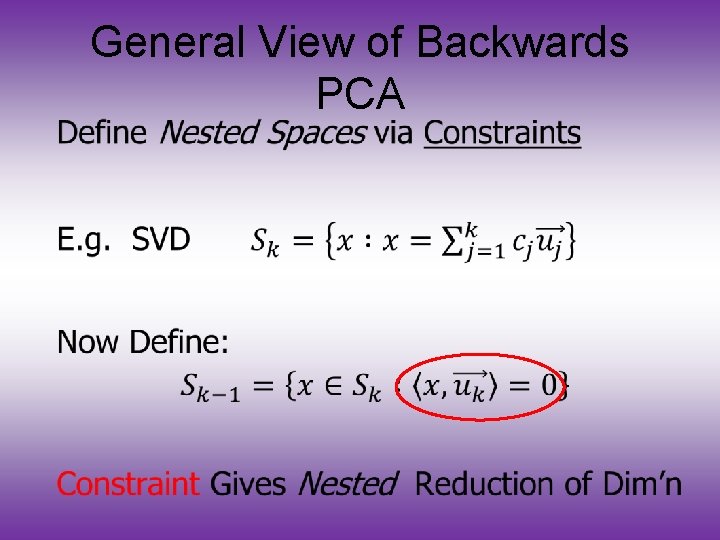 • General View of Backwards PCA • General View of Backwards PCA