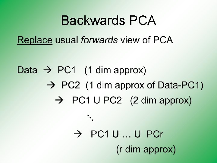 Backwards PCA • Backwards PCA •