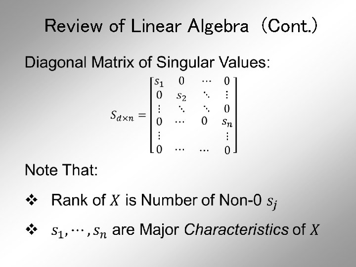 Review of Linear Algebra (Cont. ) Review of Linear Algebra (Cont. )