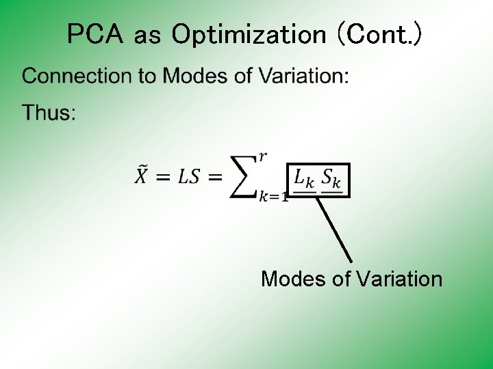 PCA as Optimization (Cont. ) Modes of Variation PCA as Optimization (Cont. ) Modes of Variation