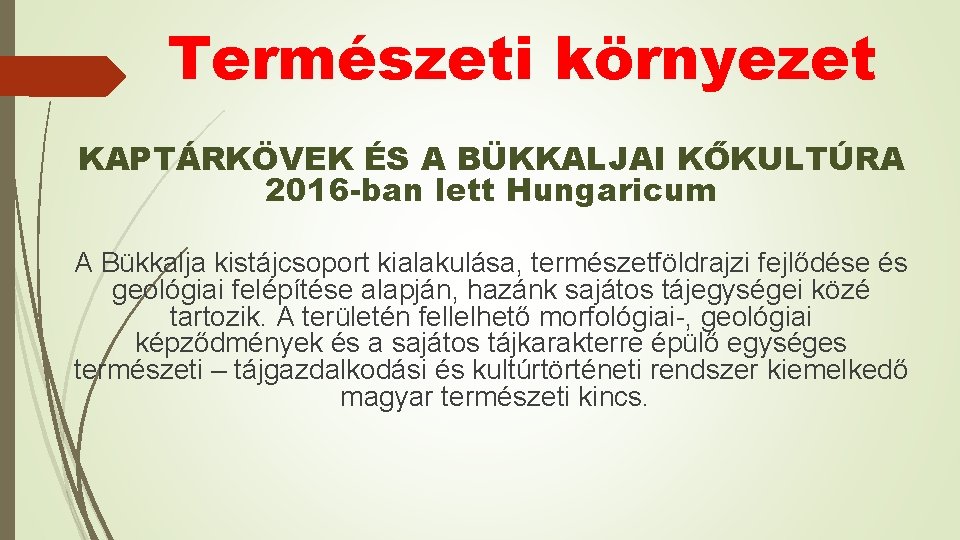 Természeti környezet KAPTÁRKÖVEK ÉS A BÜKKALJAI KŐKULTÚRA 2016 -ban lett Hungaricum A Bükkalja kistájcsoport