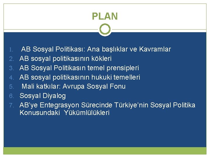 PLAN 1. 2. 3. 4. 5. 6. 7. AB Sosyal Politikası: Ana başlıklar ve