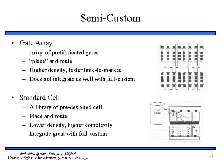 Semi-Custom • Gate Array – – Array of prefabricated gates “place” and route Higher