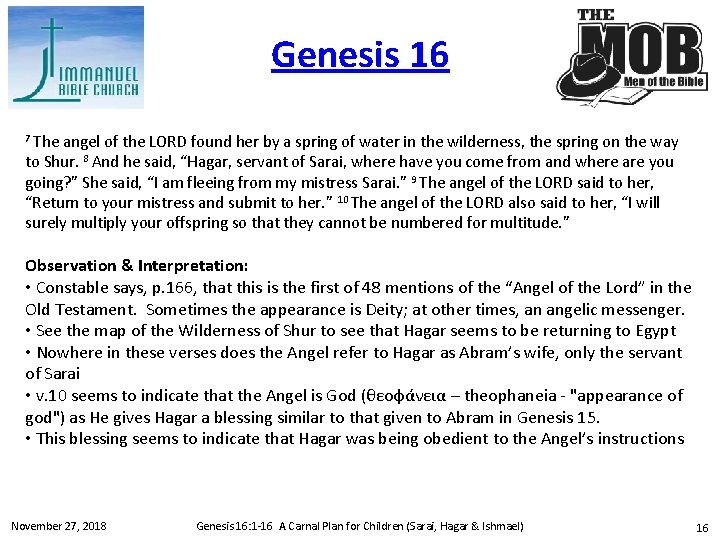 Genesis 16 7 The angel of the LORD found her by a spring of
