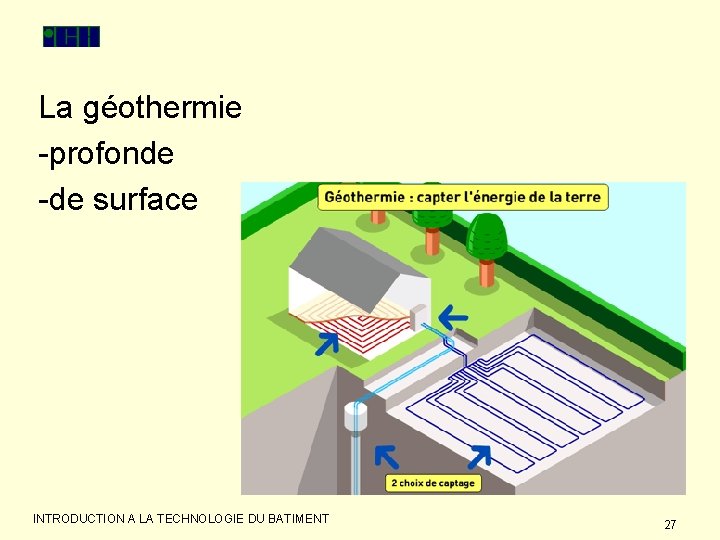 La géothermie -profonde -de surface INTRODUCTION A LA TECHNOLOGIE DU BATIMENT 27 