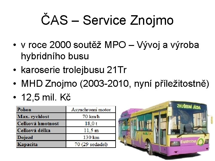 ČAS – Service Znojmo • v roce 2000 soutěž MPO – Vývoj a výroba