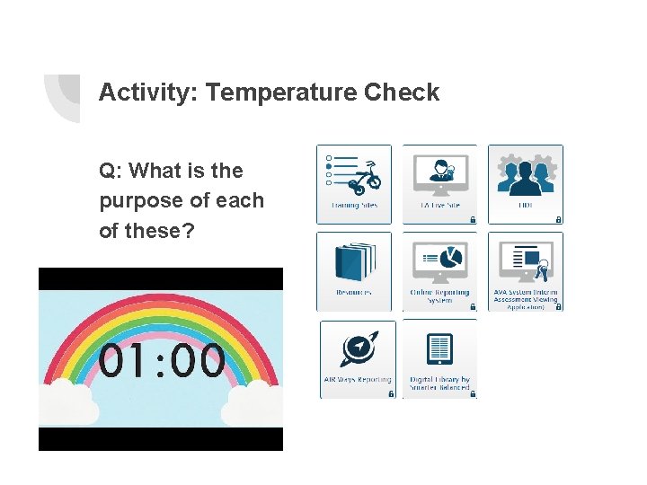 Activity: Temperature Check Q: What is the purpose of each of these? 