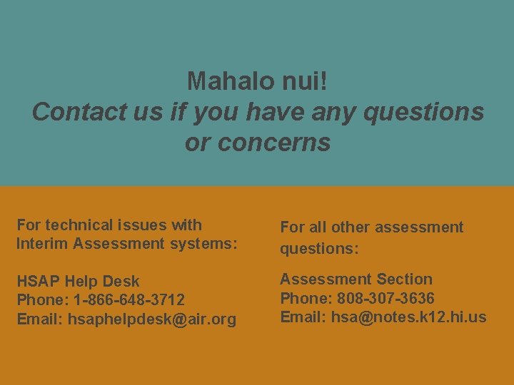 Mahalo nui! Contact us if you have any questions or concerns For technical issues