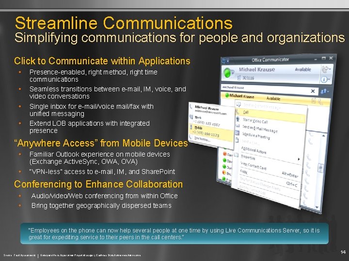 Streamline Communications Simplifying communications for people and organizations Click to Communicate within Applications •