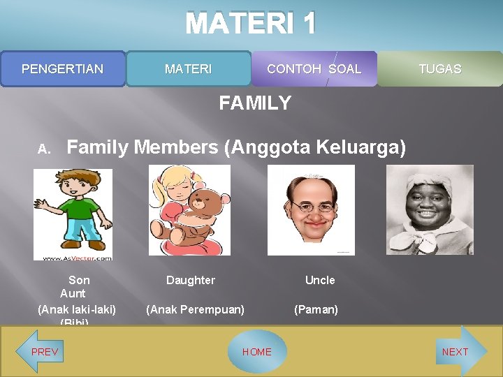 MATERI 1 PENGERTIAN MATERI CONTOH SOAL TUGAS FAMILY A. Family Members (Anggota Keluarga) Son