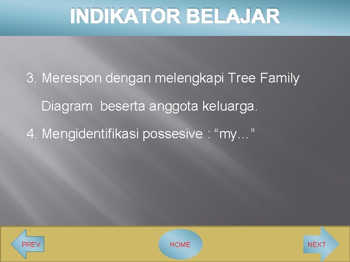 INDIKATOR BELAJAR 3. Merespon dengan melengkapi Tree Family Diagram beserta anggota keluarga. 4. Mengidentifikasi