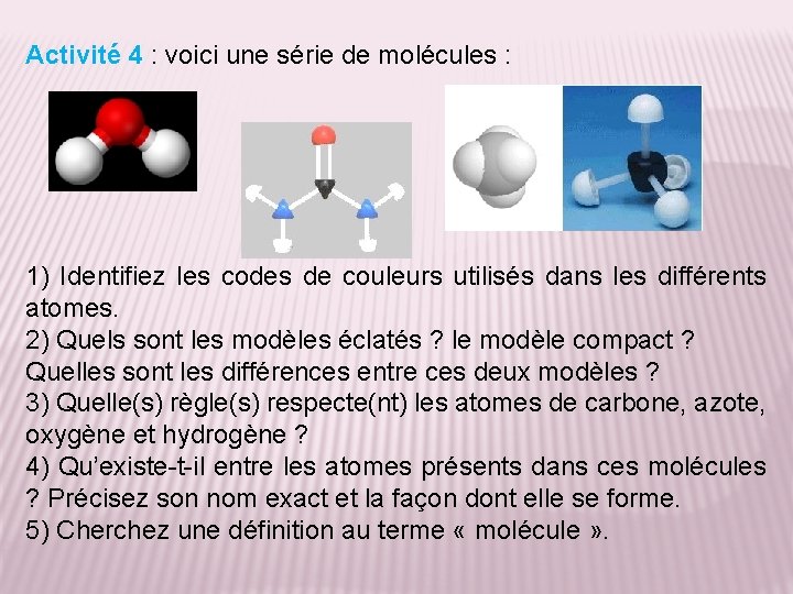 Activité 4 : voici une série de molécules : 1) Identifiez les codes de