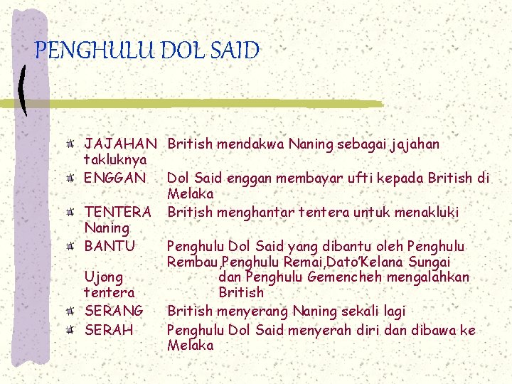 PENGHULU DOL SAID JAJAHAN British mendakwa Naning sebagai jajahan takluknya ENGGAN Dol Said enggan