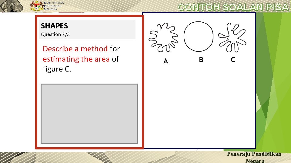 CONTOH SOALAN PISA SHAPES Question 2/3 Describe a method for estimating the area of
