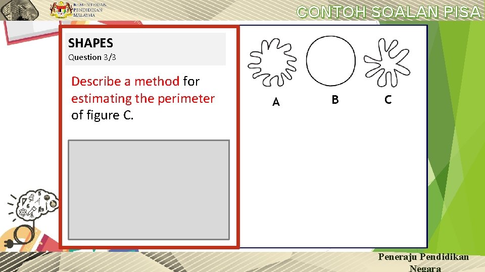 CONTOH SOALAN PISA SHAPES Question 3/3 Describe a method for estimating the perimeter of