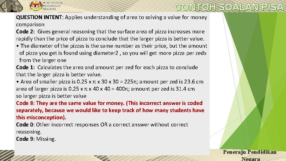 CONTOH SOALAN PISA QUESTION INTENT: Applies understanding of area to solving a value for