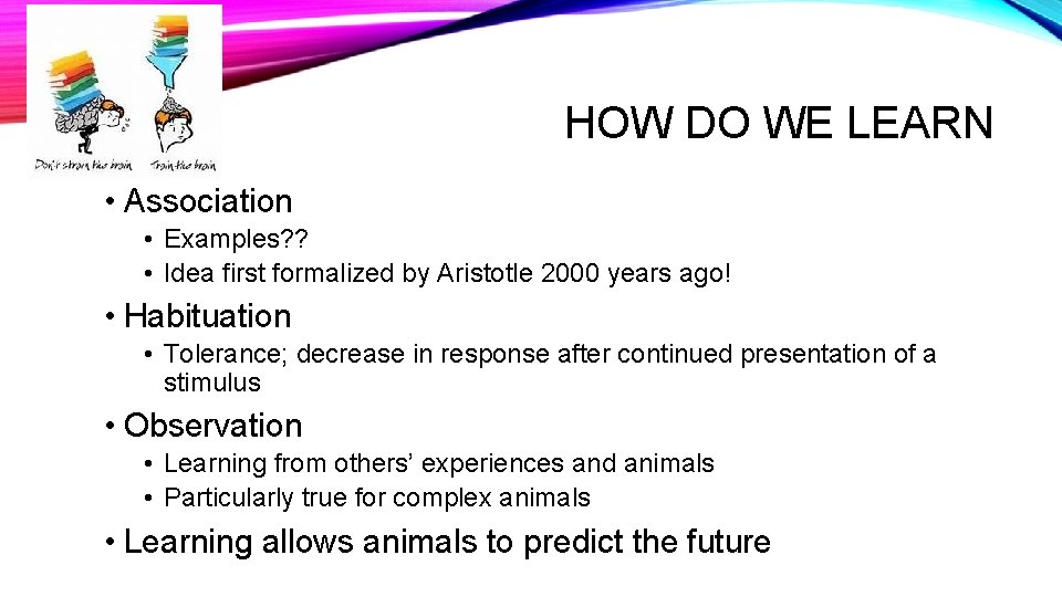 HOW DO WE LEARN • Association • Examples? ? • Idea first formalized by