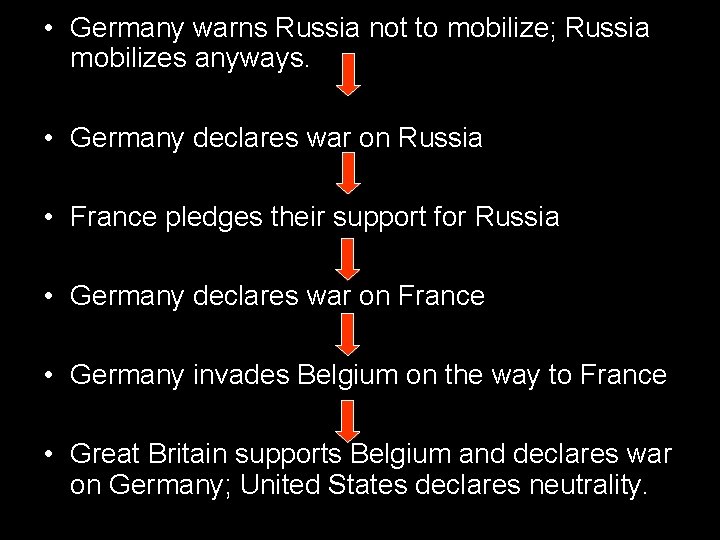  • Germany warns Russia not to mobilize; Russia mobilizes anyways. • Germany declares