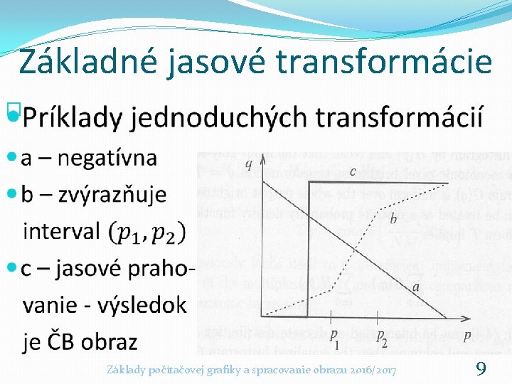 Základné jasové transformácie � Základy počítačovej grafiky a spracovanie obrazu 2016/2017 9 