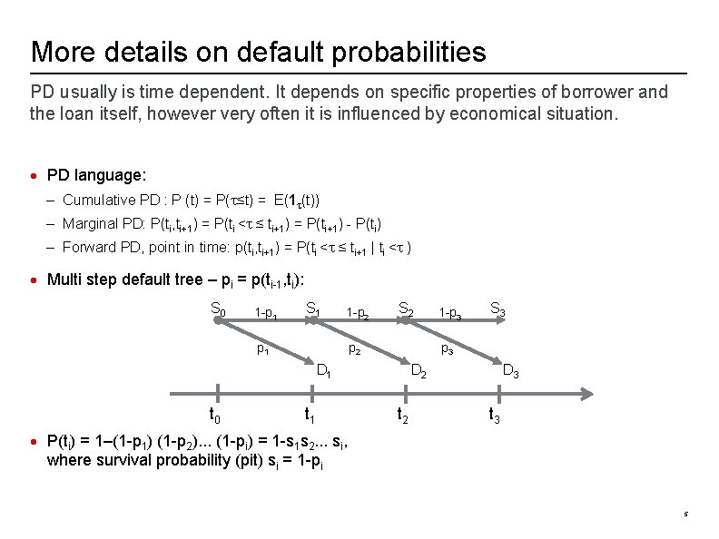 More details on default probabilities PD usually is time dependent. It depends on specific