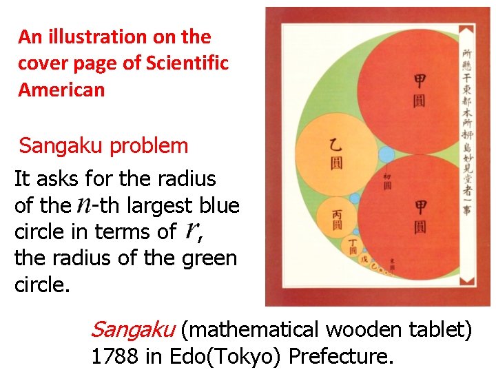 An illustration on the cover page of Scientific American Sangaku problem It asks for