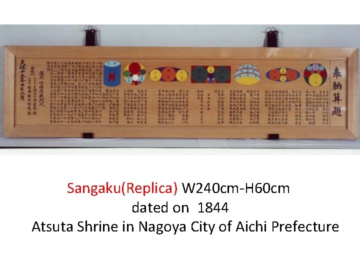 Sangaku(Replica) W 240 cm-H 60 cm dated on 1844 Atsuta Shrine in Nagoya City