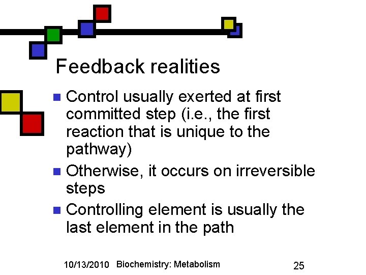Feedback realities Control usually exerted at first committed step (i. e. , the first