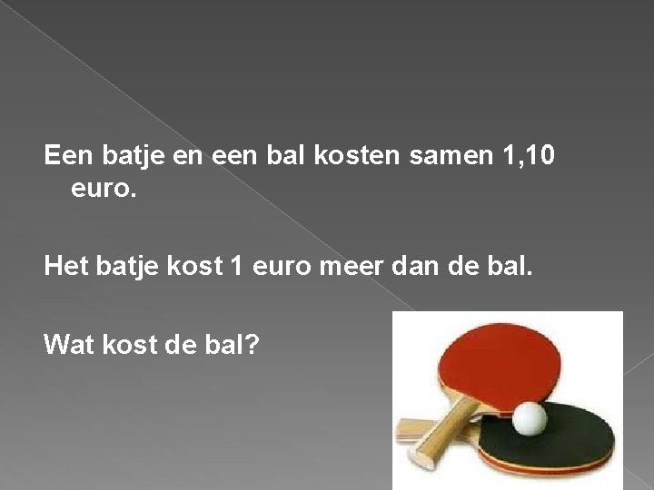 Een batje en een bal kosten samen 1, 10 euro. Het batje kost 1