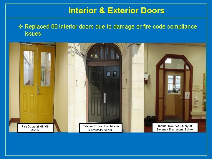 Interior & Exterior Doors v Replaced 60 interior doors due to damage or fire