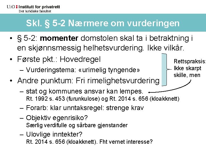 Skl. § 5 -2 Nærmere om vurderingen • § 5 -2: momenter domstolen skal