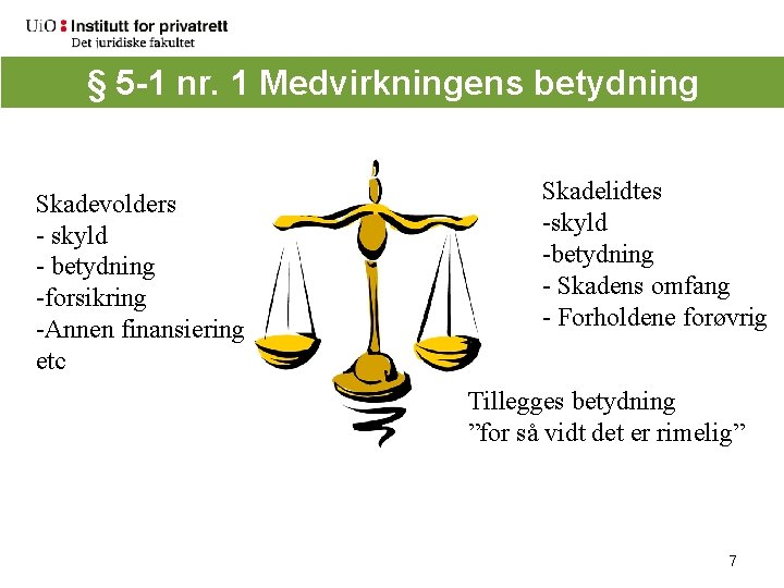 § 5 -1 nr. 1 Medvirkningens betydning Skadevolders - skyld - betydning -forsikring -Annen