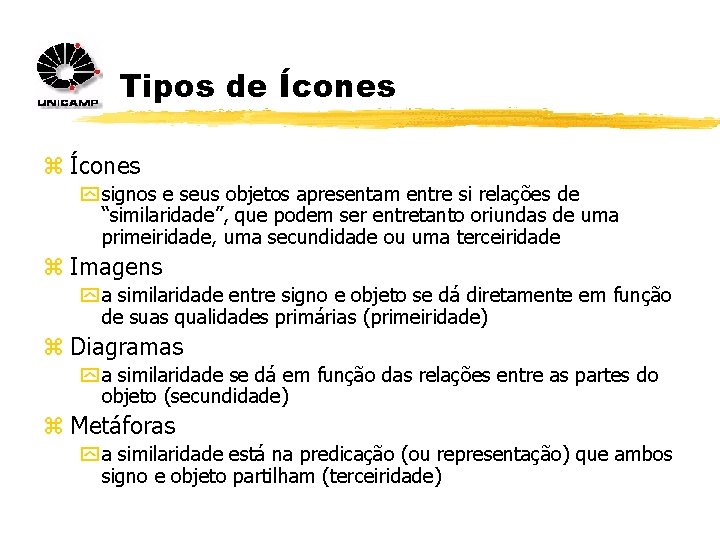 Tipos de Ícones z Ícones y signos e seus objetos apresentam entre si relações