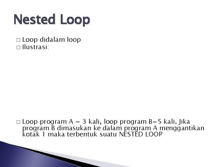 Nested Loop didalam loop � Ilustrasi: � � Loop program A = 3 kali,