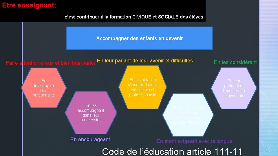 Etre enseignant: c’est contribuer à la formation CIVIQUE et SOCIALE des élèves. Accompagner des