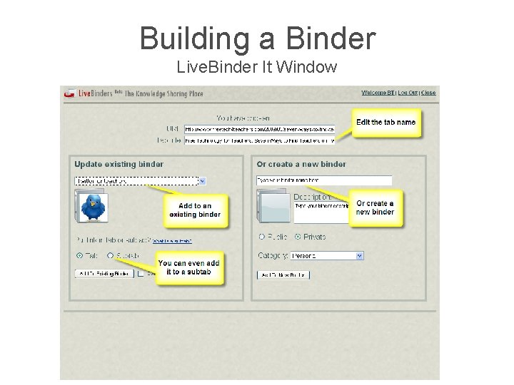 Building a Binder Live. Binder It Window 