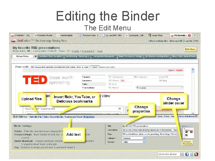 Editing the Binder The Edit Menu 