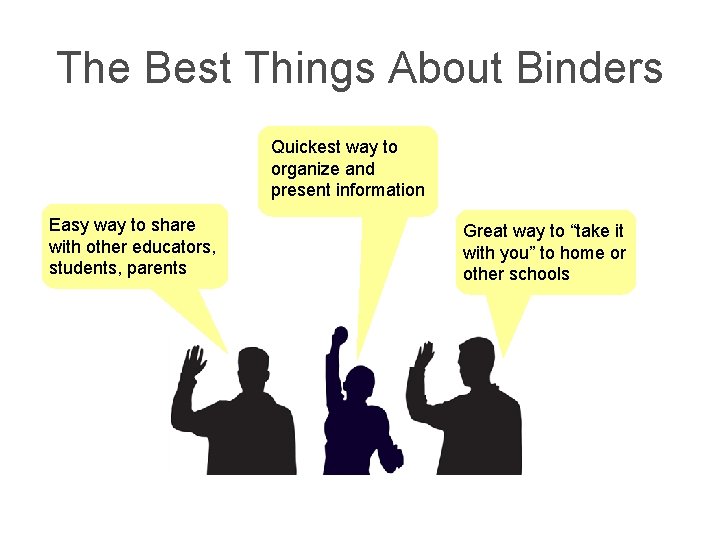 The Best Things About Binders Quickest way to organize and present information Easy way