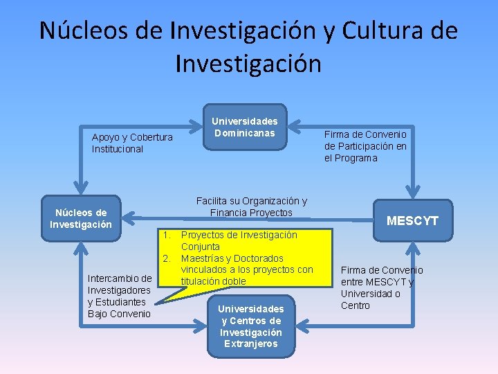 Núcleos de Investigación y Cultura de Investigación Apoyo y Cobertura Institucional Núcleos de Investigación