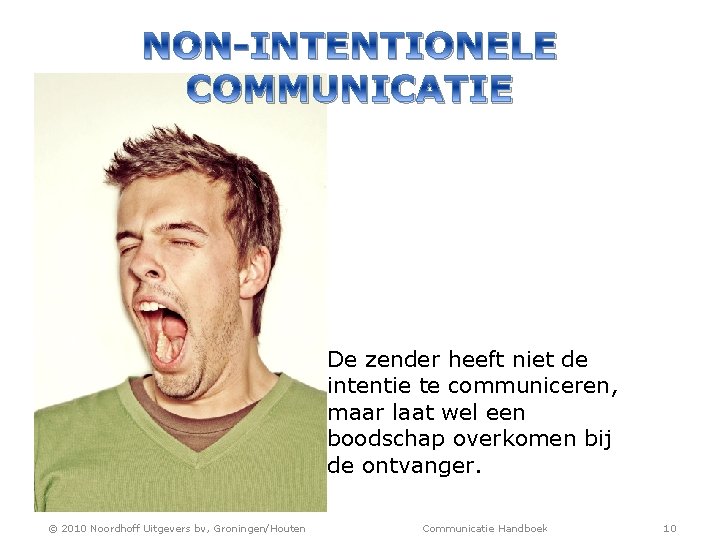 NON-INTENTIONELE COMMUNICATIE De zender heeft niet de intentie te communiceren, maar laat wel een