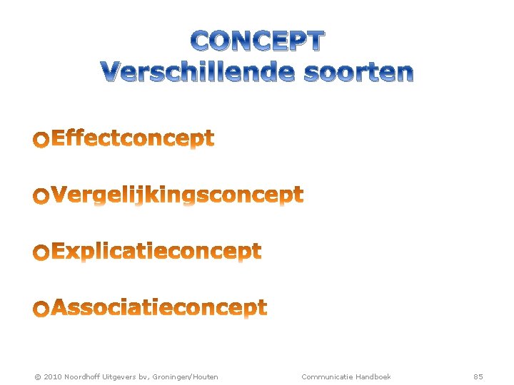 CONCEPT Verschillende soorten © 2010 Noordhoff Uitgevers bv, Groningen/Houten Communicatie Handboek 85 