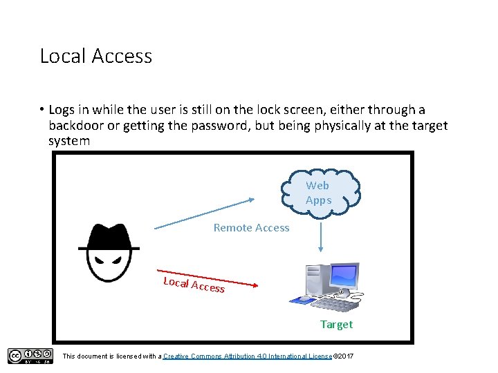 Local Access • Logs in while the user is still on the lock screen,