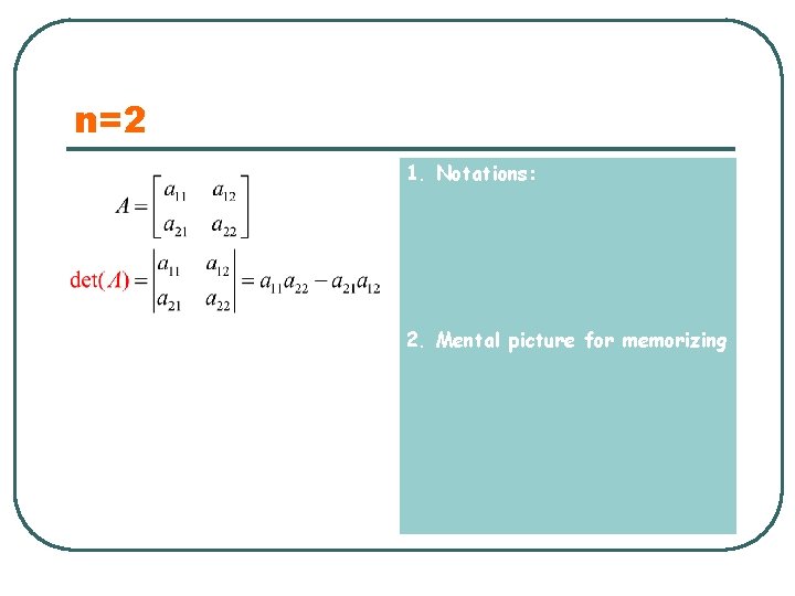 n=2 1. Notations: 2. Mental picture for memorizing 