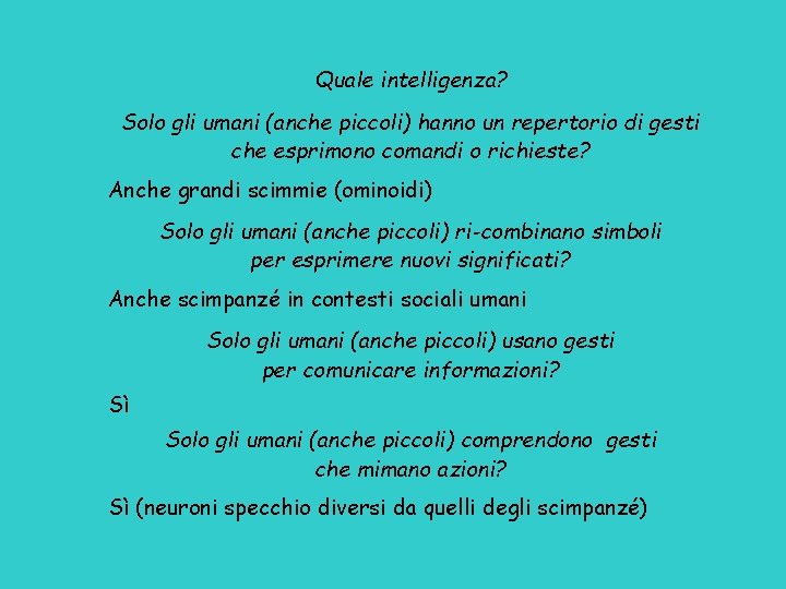 Quale intelligenza? Solo gli umani (anche piccoli) hanno un repertorio di gesti che esprimono