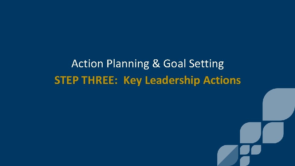 Action Planning & Goal Setting STEP THREE: Key Leadership Actions 